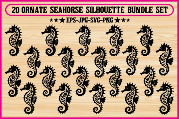 20 Ornate Seahorse Silhouette Bundle: Graphics & Illustrations