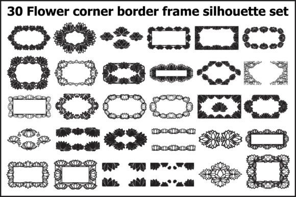 30 Flower Corner Border Frame Silhouette: Graphics & Illustrations