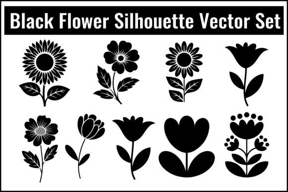 Black Flower Silhouette Vector Set: Graphics & Illustrations for Handmade Brands