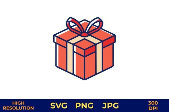 Bright Gift Box with Bow Vector Design: Graphics & Illustrations