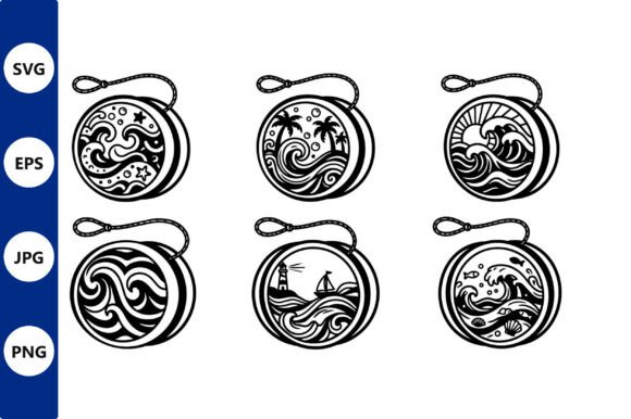 Circular Wave Designs Set: Graphics & Illustrations for Nautical Crafts