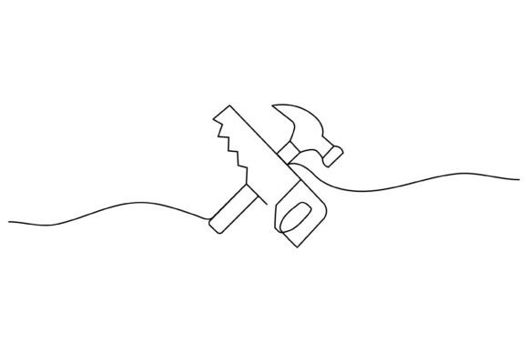 Continuous Line Design of Hammer: Graphics & Illustrations