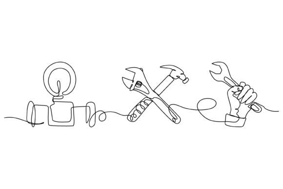 Continuous Line Design of Water Pump: Graphics & Illustrations