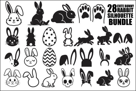 Cute Bunny Rabbit Silhouette Bundle: Graphics & Illustrations