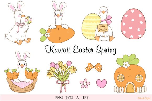 Easter Carrot House & Geese Graphics