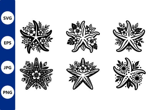 Floral Starfish Vector Set Designs: Graphics & Illustrations