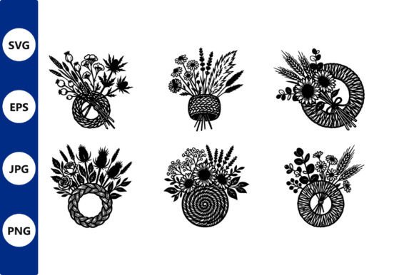 Floral Wreath Bouquet Line Art: Graphics & Illustrations