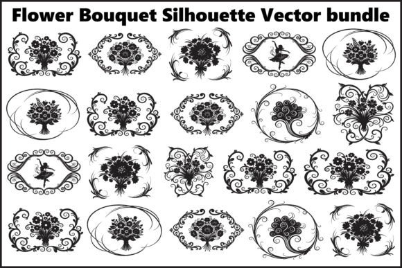 Flower Bouquet Silhouette Vector Bundle: Graphics & Illustrations