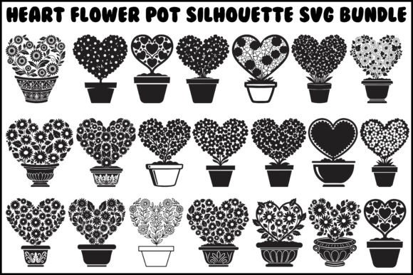Heart Flower Pot Silhouette SVG Bundle: Graphics & Illustrations