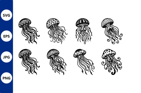 Jellyfish Line Art Collage: Graphics & Illustrations