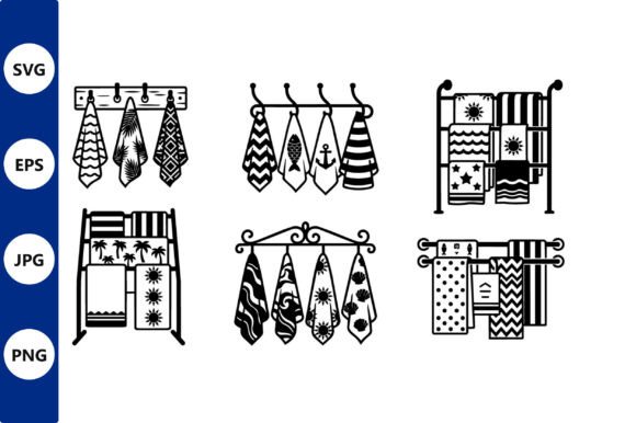 Line Art Towels on Racks Vector: Graphics & Illustrations