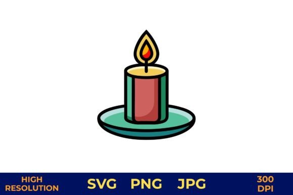Lit Candle in a Holder, Vector: Festive Graphics & Illustrations
