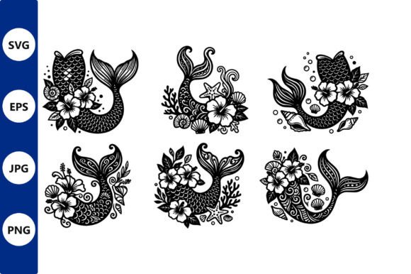 Mermaid Tail Floral Silhouette Graphics & Illustrations