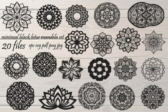 Minimal Black Lotus Mandala Bundle: Graphics & Illustrations
