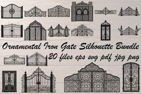 Ornamental Iron Gate Silhouette Bundle: Graphics & Illustrations