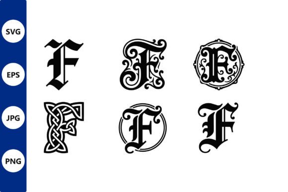 Ornate F Monogram Black Vector