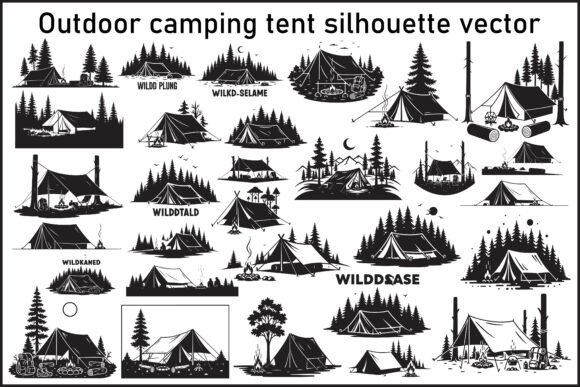 Outdoor Camping Tent Silhouette Vector