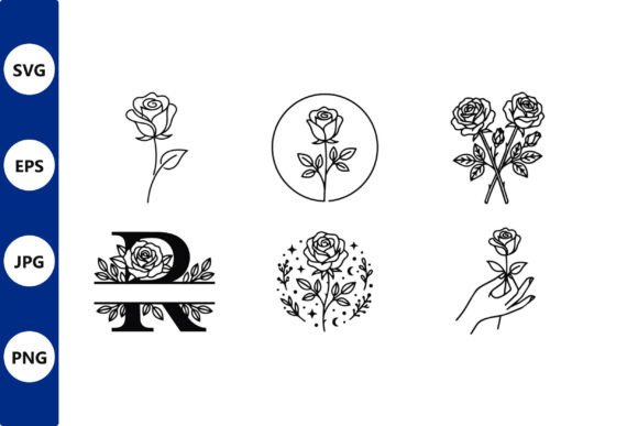 Rose Line Art Vector Set