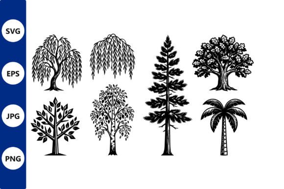 Tree Silhouette Vector Set for Logos and Graphics