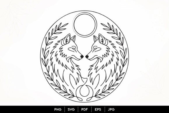 Twin Wolf Moon Line Art SVG: Graphics & Illustrations for Mystical Branding