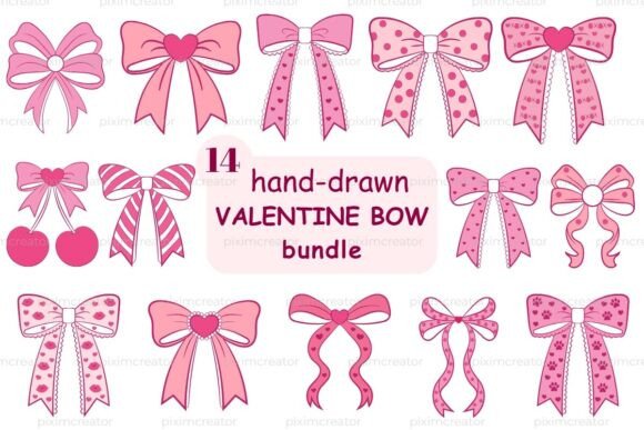 Valentine Bow SVG PNG Hand-Drawn Bundle: Graphics & Illustrations